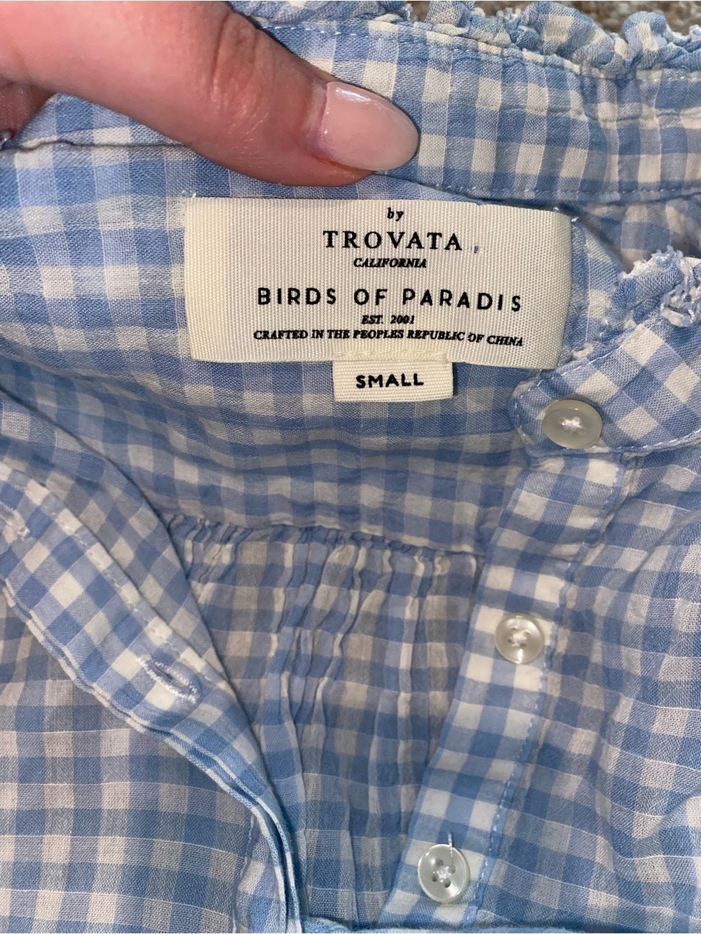 Trovata Birdes of Paradis Gingham Blue Blouse - Picture 7 of 7
